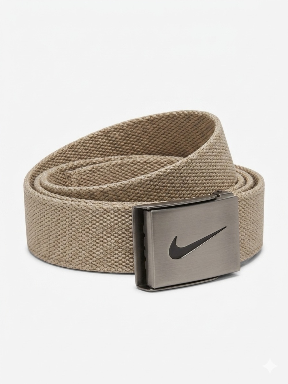Nike Tan Canvas Web Belt with Metal Swoosh Buckle